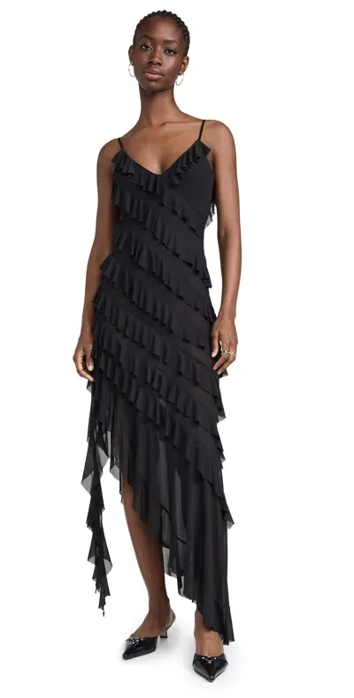 Afrm Vienna Ruffle Maxi Dress With Built In Bodysuit Noir