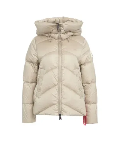 After Label 'helsinki' Beige Hooded Down Jacket With Logo Patch In Tech Fabric Woman In Neutrals