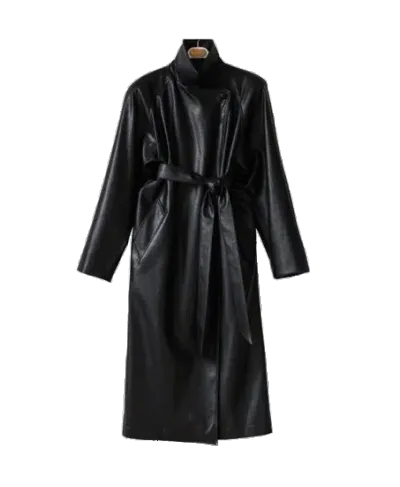 Afterhours Vegan Leather Maxi Trench Coat In Black