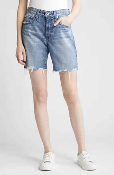 Ag Ex-boyfriend Raw Hem Mid Length Denim Shorts In Myth