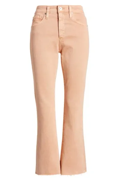 Ag Farrah High Waist Raw Hem Crop Bootcut Jeans In Sulfur Pink Peach