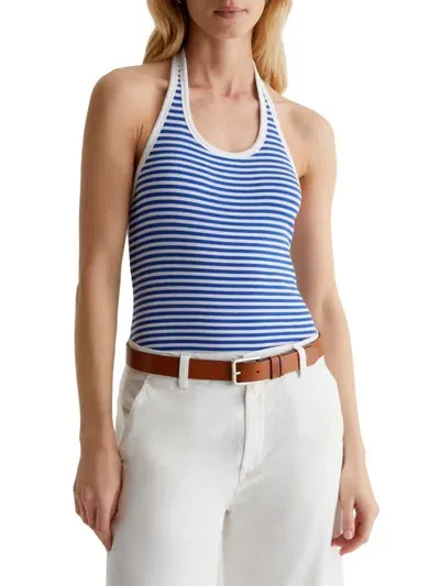 Ag Jay Slim Fit Ribbed Halter Tank Top In Capri Stripe White Electric