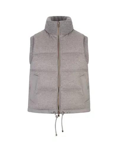 Agnona Beige Cashmere Padded Gilet In Grey