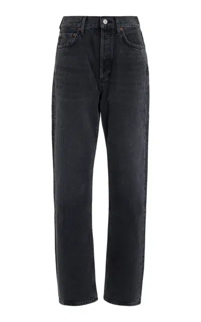 Agolde 90s Pinch Waist Rigid High-rise Straight-leg Jeans In Black