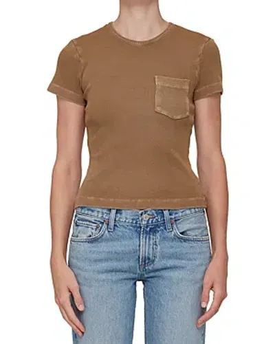 Agolde Arlo Ribbed Pocket Tee In Bamboo (mid Brown)