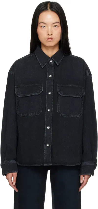 Agolde Black Gwen Slice Denim Shirt In Intense (marbled Blk