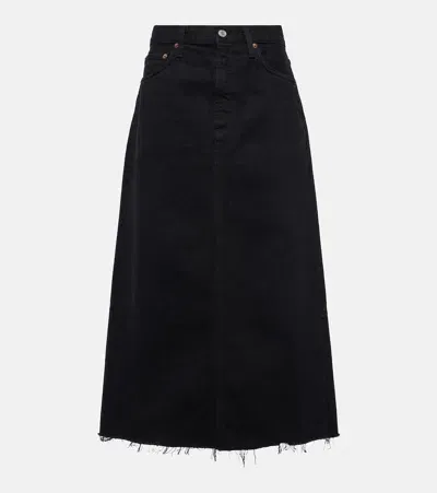 Agolde Frayed Midi Skirt In Black