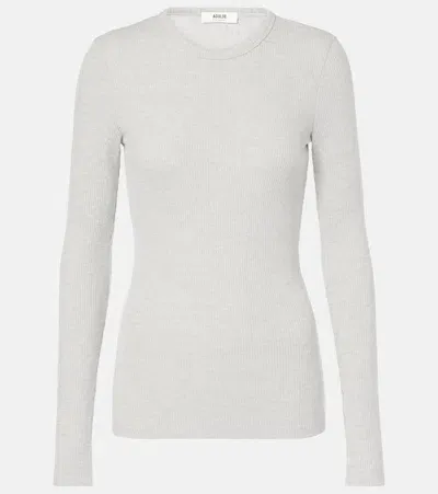 Agolde Delphi Ribbed-knit Jersey Top In White