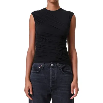 Agolde Ester Rib Ruched Tank In Black