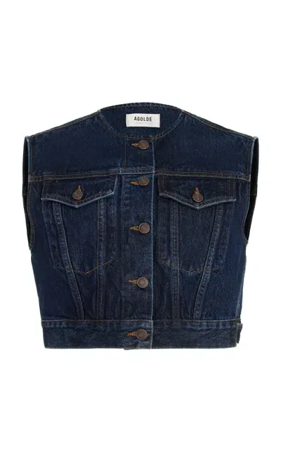 Agolde Leo Cropped Denim Vest In Blue