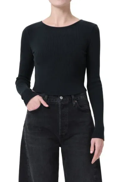 Agolde Nova Long Sleeve Crop Rib T-shirt In Americano