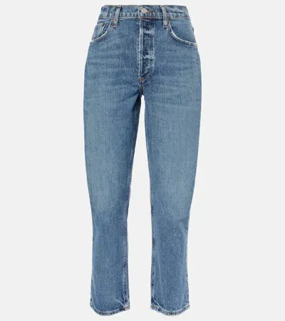 Agolde Riley High-rise Cropped Straight Jeans In Blue