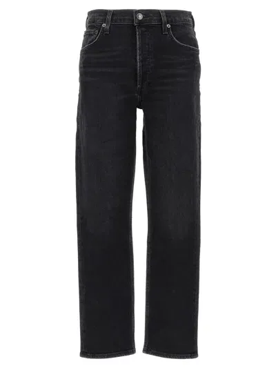 Agolde Parker Dark-wash Cropped Jeans In Black