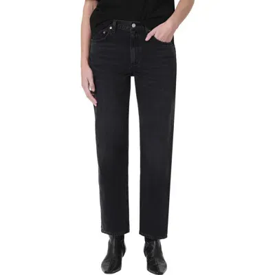 Agolde Valen High Waist Organic Cotton Ankle Straight Leg Jeans In Hitch Blk