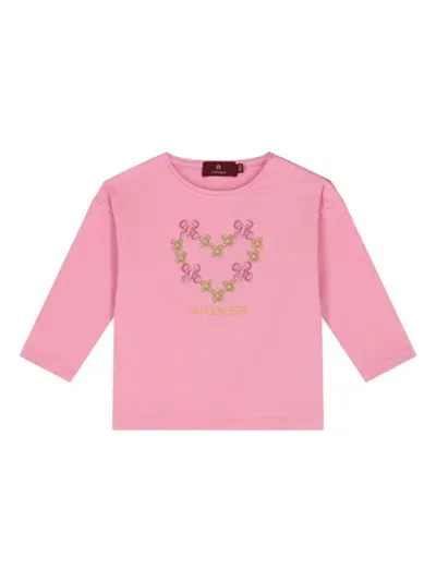 Aigner Babies' Heart-print T-shirt In Pink