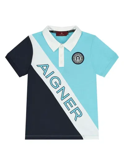 Aigner Kids' Logo-print Polo Shirt In Blue