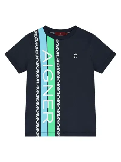 Aigner Kids' Logo-print T-shirt In Blue