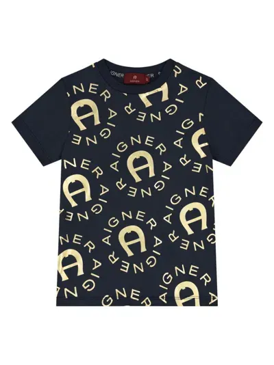 Aigner Kids' Logo-print T-shirt In Blue