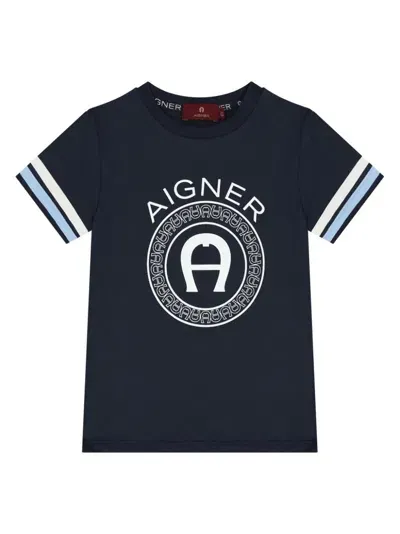 Aigner Kids' Printed Cotton T-shirt In Blue