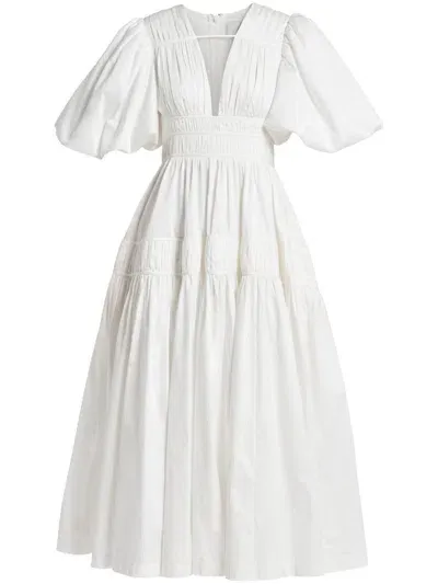 Aje Fallingwater Tiered Gathered Cotton-poplin Midi Dress In White