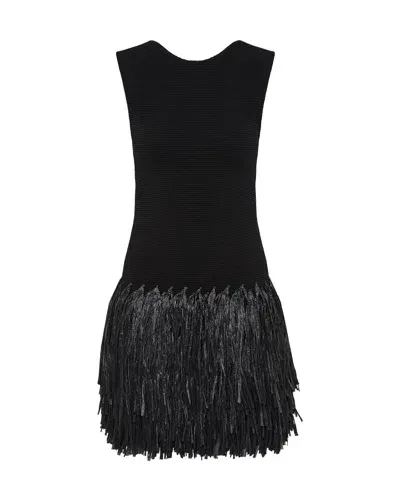 Aje Rushes Raffia Knit Mini Dress In Black