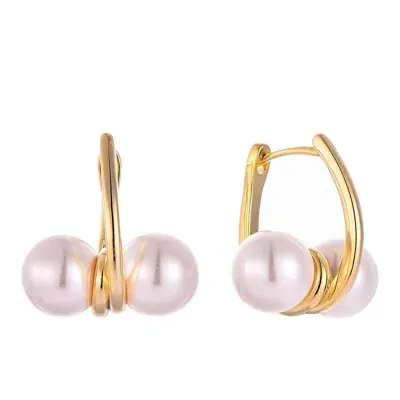 Akalia Waterproof Gold-plated Pearl Hoop Earring In Silver