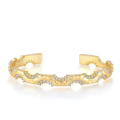 Akalia Waterproof Gold Plated With Diamond Cuff Sterling Silver Bracelet