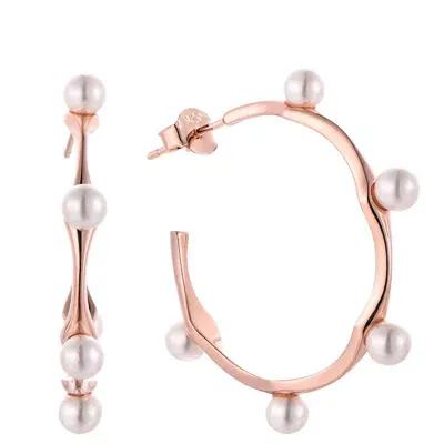 Akalia Waterproof Pearl Beads Round Half Hoop Earring In Rose Gold