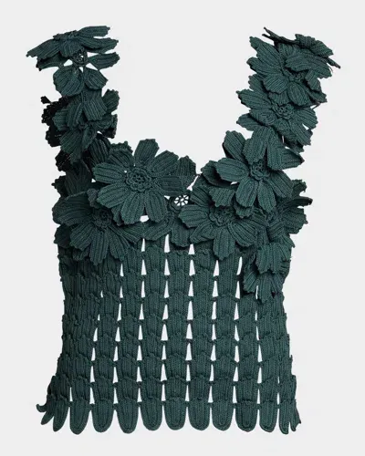 Aknvas Fiore Floral Hand-crochet Top In Sarcelle