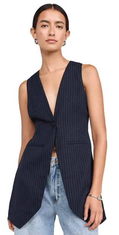 Aknvas Pinstripe Tatia Vest Navy Gessato