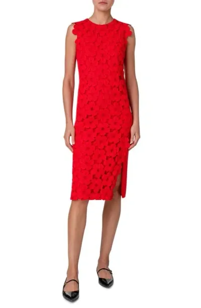 Akris Silk Crepe Fringe Midi Dress In Poppy