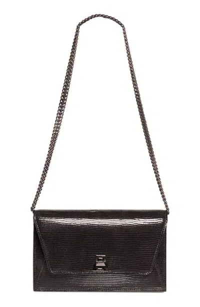 Akris Anouk Lizard Embossed Wallet On A Chain In Black