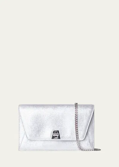 Akris Anouk Metallic Leather Clutch Bag In Silver Metallic