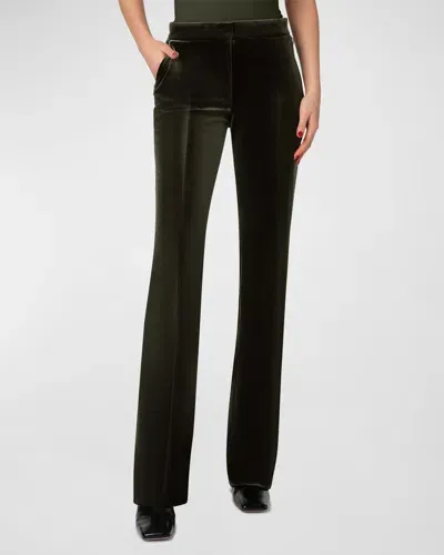 Akris Carl Stretch Velvet Pants In Kale Green