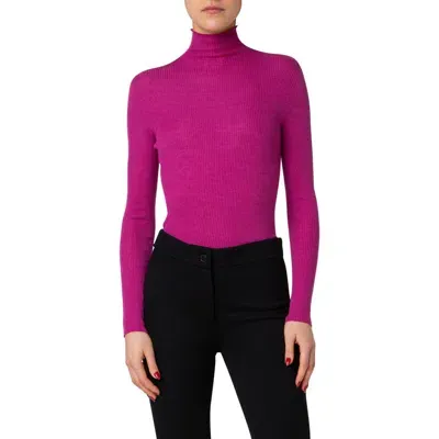 Akris Cashmere-blend Fine Ribbed Knit Top In Magenta