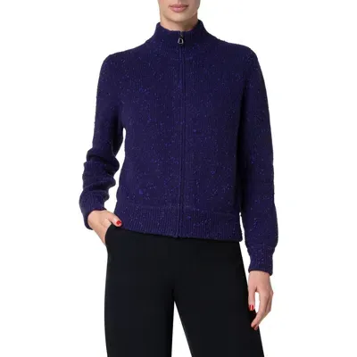 Akris Cashmere Tweed Zip-up Cardigan In Purple