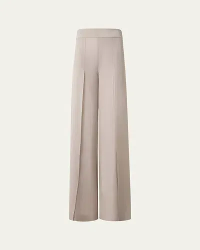 Akris Fellia Silk Georgette Wide-leg Slit Pants In Greige