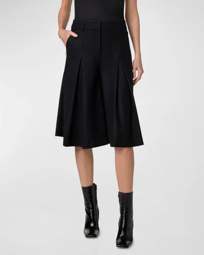 Akris Fiorell Pleated Wide-leg Bermuda Shorts In Black