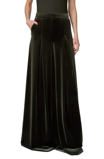 Akris Fiorello Pleated Velvet Palazzo Pants In Kale Green