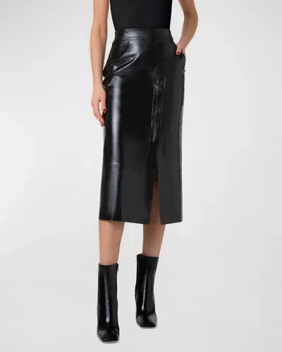 Akris Lacquer Nappa Leather Pencil Skirt In Kale Green