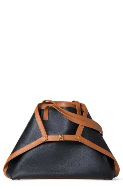 Akris Medium Ai Two-tone Leather Shoulder Bag In Black/cuoio