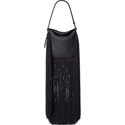 Akris Anna Mini Fringe Leather Hobo Bag In Black