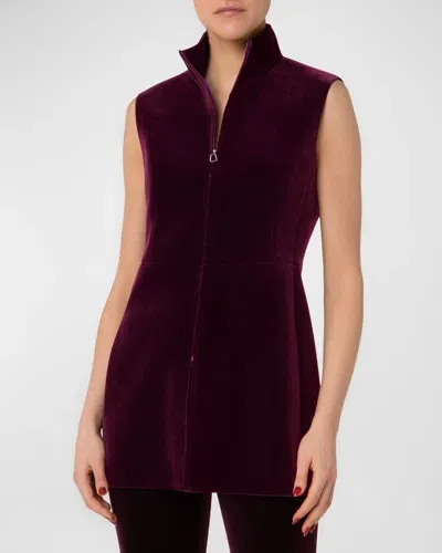 Akris Neoprene Velvet Zip Vest In Dark Magenta