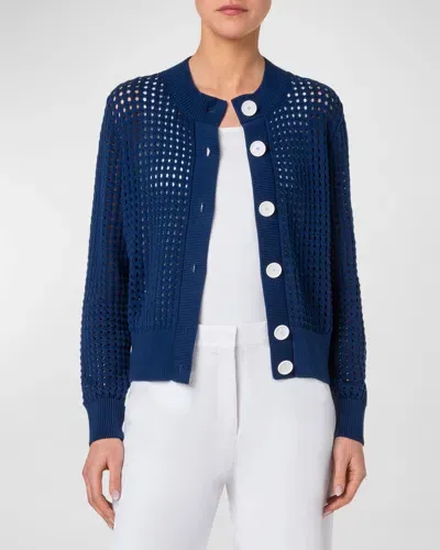 Akris Punto Chunky Cotton Mesh Knit Cardigan In Ink