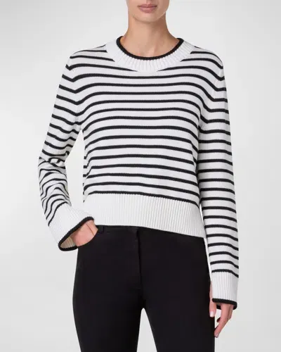 Akris Punto Chunky Cotton Striped Knit Sweater In Cream-black