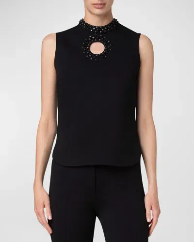 Akris Punto Crystal Cutout Sleeveless Jersey Top In Black