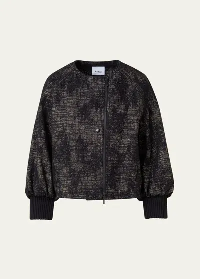 Akris Punto Denim Jacquard Bomber Jacket In Black-gold