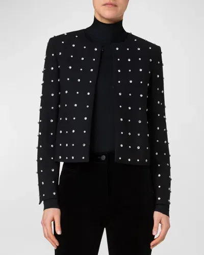 Akris Punto Diamond Studded Stretch Wool Crepe Jacket In Black