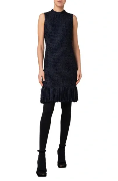 Akris Punto Fringe Tweed Sleeveless Dress In Blue