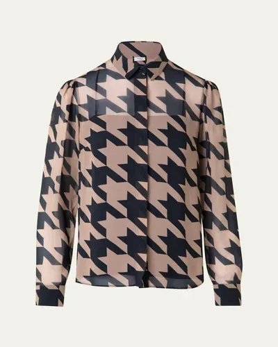 Akris Punto Houndstooth Print Button-front Blouse In Beige-black